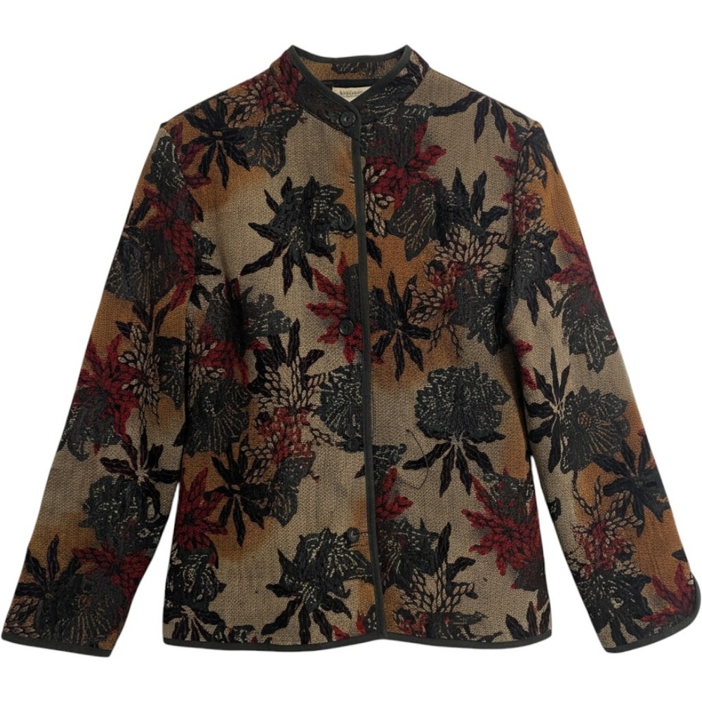 Coldwater Creek Tapestry Jacket Large Floral Mandarin Collar Whimsigoth Artsy